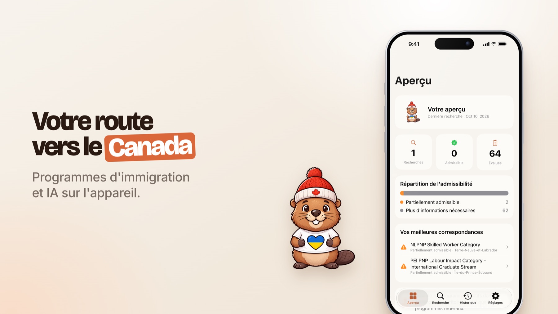 MyPR — votre chemin vers le Canada : programmes d'immigration et évaluation par IA sur l'appareil